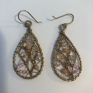 Gold Earrings with Pink Beading